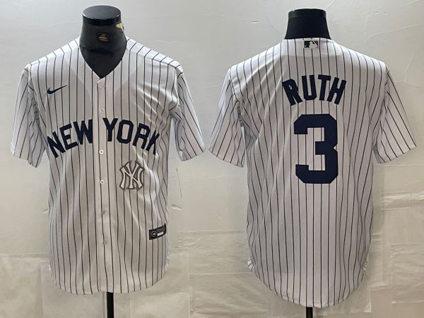 Men New York Yankees 3 Ruth White Stripe Game Nike 2024 MLB Jersey style 2